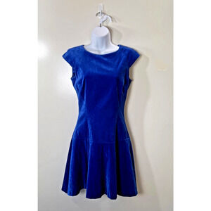 Ted Baker Women’s Tinna Velvet Dress Size XS 0 Blue Drop Waist Glam Dramatic Lux